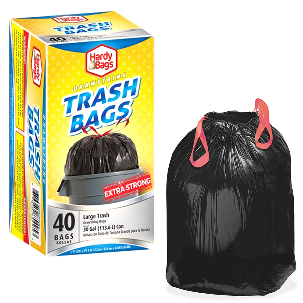 Extra Strong Large Drawstring Trash Bags - 30 gallon