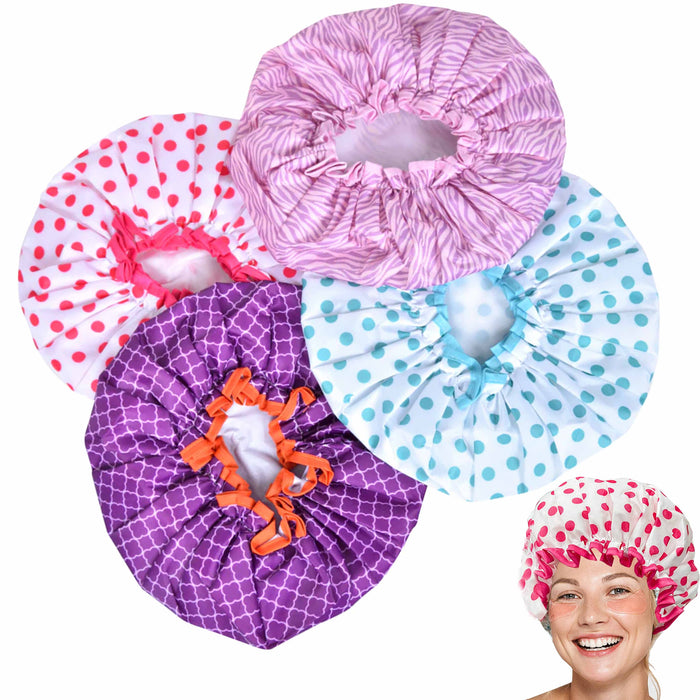 6 Womens Waterproof Shower Cap Reusable Washable Breathable For All Hair Lenght