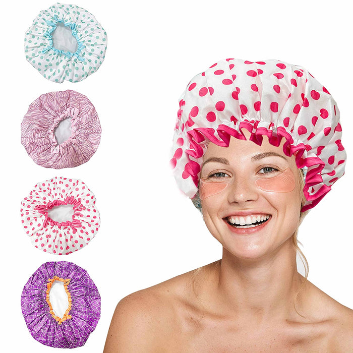 6 Womens Waterproof Shower Cap Reusable Washable Breathable For All Hair Lenght