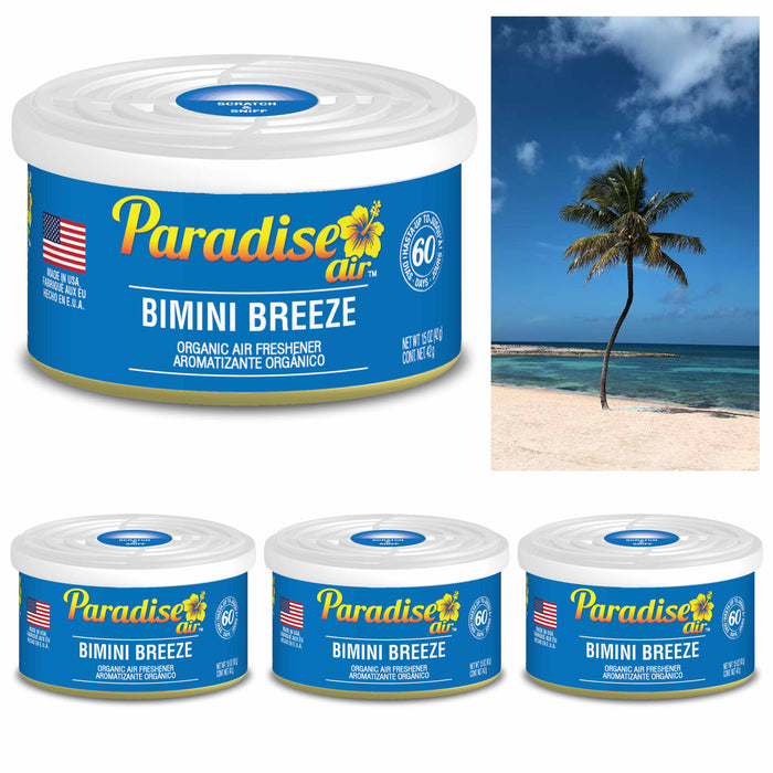 4 Paradise Organic Air Freshener Bimini Breeze Scent Fiber Can Home Car Aroma