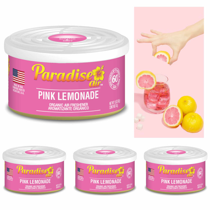 4 Pc Paradise Organic Air Freshener Pink Lemonade Scent Fiber Can Home Car Aroma