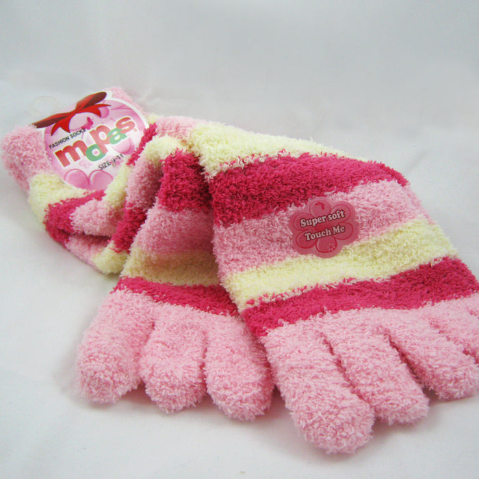 12 Pairs Fuzzy Animals Toe Socks Calf Length Funny Feet Striped Winter Size  9-11