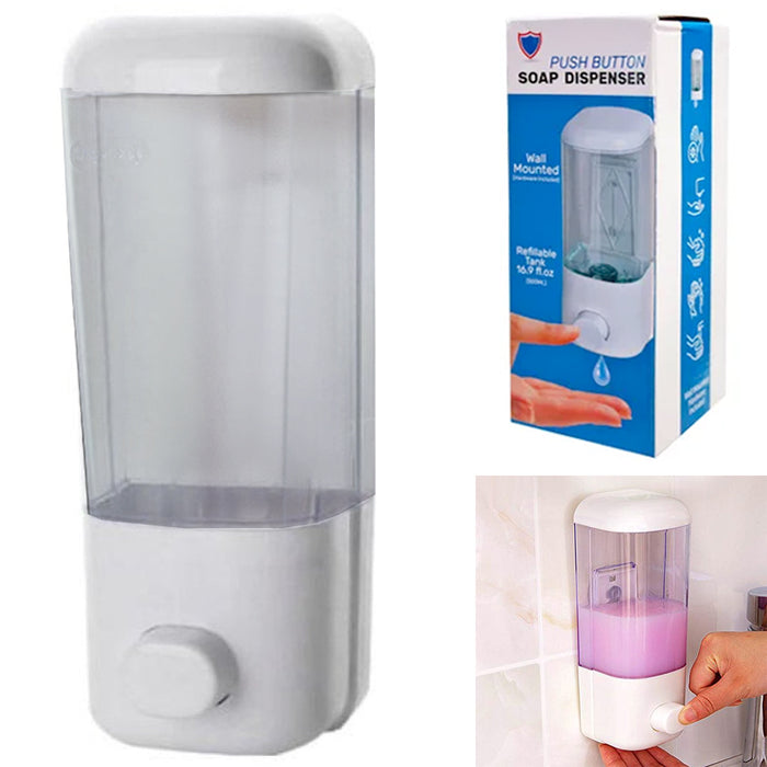 1 Wall Mounted Soap Dispenser Refillable Manual Hand Wash Push Button 16.9 Oz