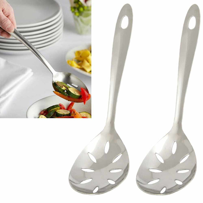 2 Stainless Steel Serving Slotted Spoon Cooking Utensil Kitchen Tool Heavy Gauge