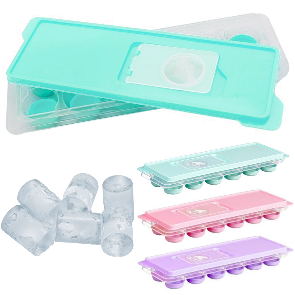 4Pk Ice Cube Tray Flexible Easy Push Out Silicone Ice Maker Mold w Lids 48  Cubes