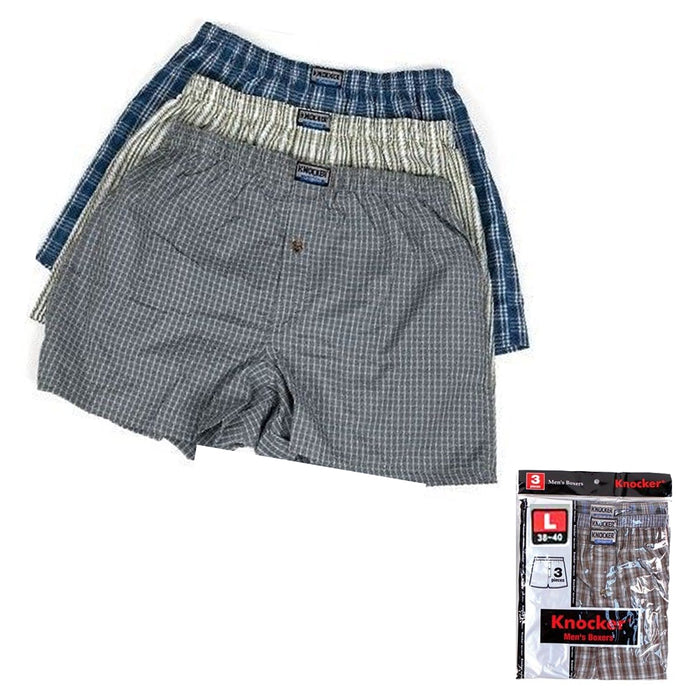 3 Men Knocker Boxer Trunk Plaid Shorts Underwear Lot Cotton Briefs Elastic Large