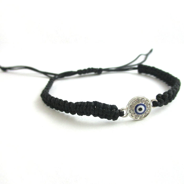 Black String Evil Eye Bracelet Protection Sterling Silver Safe Wet Luck Charm