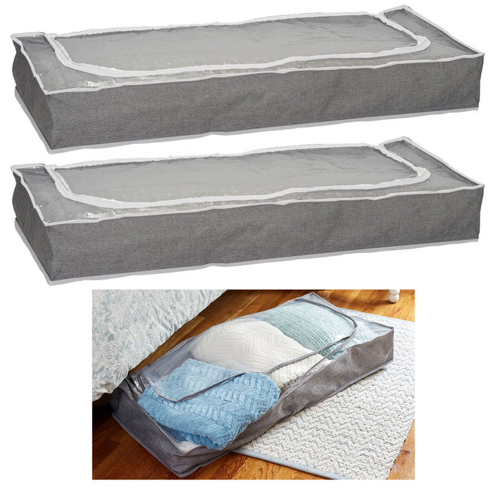 2 X Zippered Under Bed Storage Bin Bag 43" Container With Clear Window Organizer