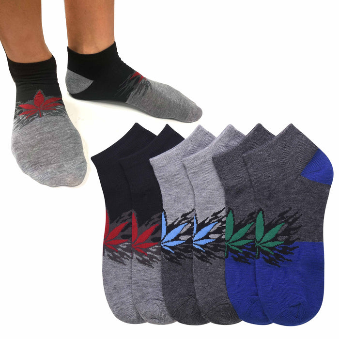 6 Pairs Mens Novelty Ankle Socks Smokers Leaf 420 Pot Crew Low Cut Sports 9-11