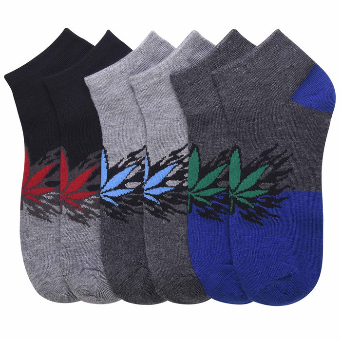 6 Pairs Mens Novelty Ankle Socks Smokers Leaf 420 Pot Crew Low Cut Sports 9-11