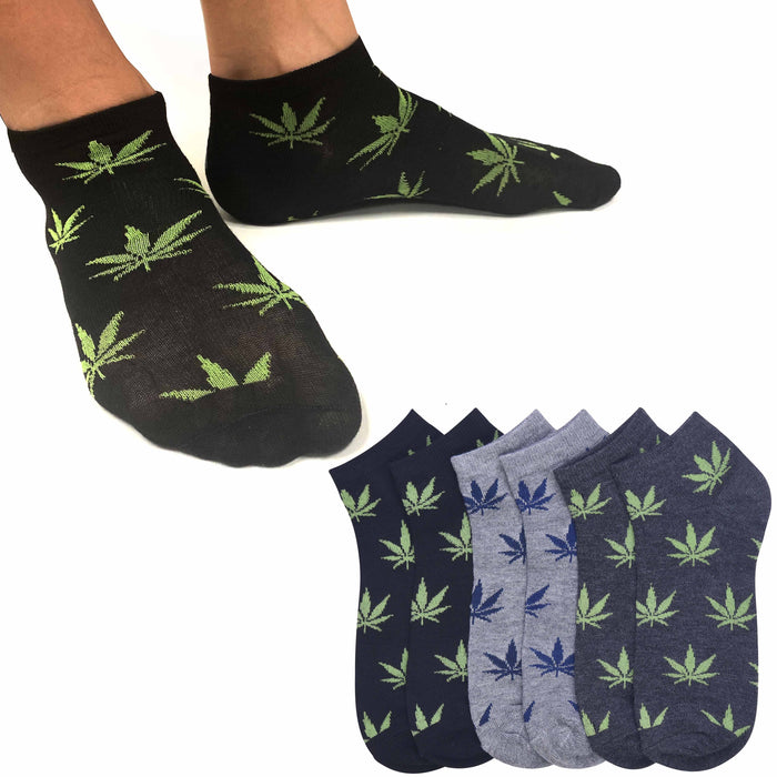 6 Pairs Mens Ankle Socks Green Leaf Pot 420 Novelty Crew Low Cut Sports 9-11