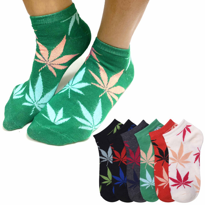 6 Pairs Ankle Quarter Socks Sports 420 Leaf Pot Novelty Womens 9-11 Fashion