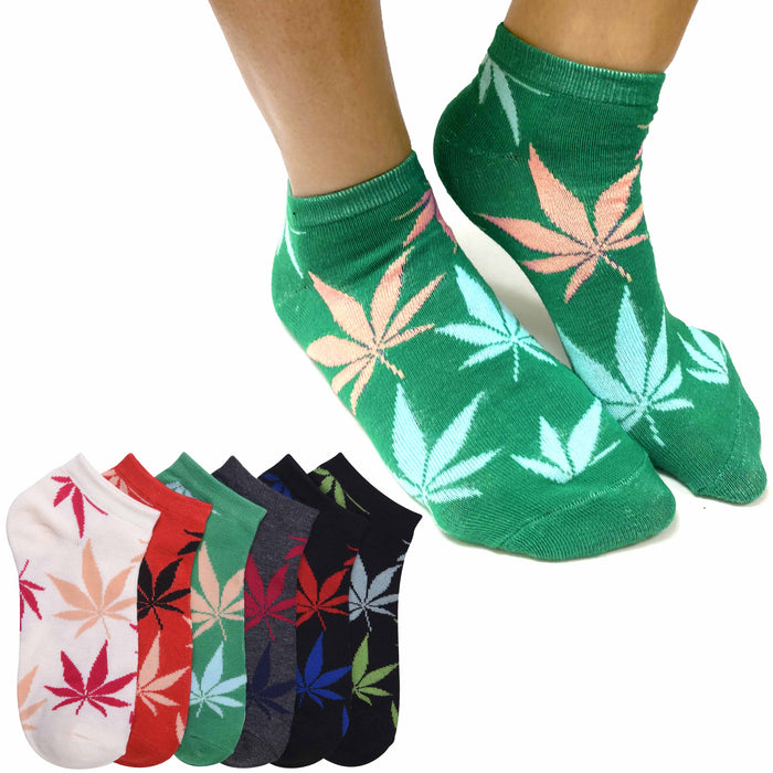 6 Pairs Ankle Quarter Socks Sports 420 Leaf Pot Novelty Womens 9-11 Fashion