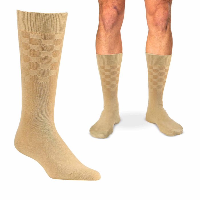 6 Pairs Mens Khaki Classic Dress Socks Calf Casual Fashion Crew Solid Sox 10-13