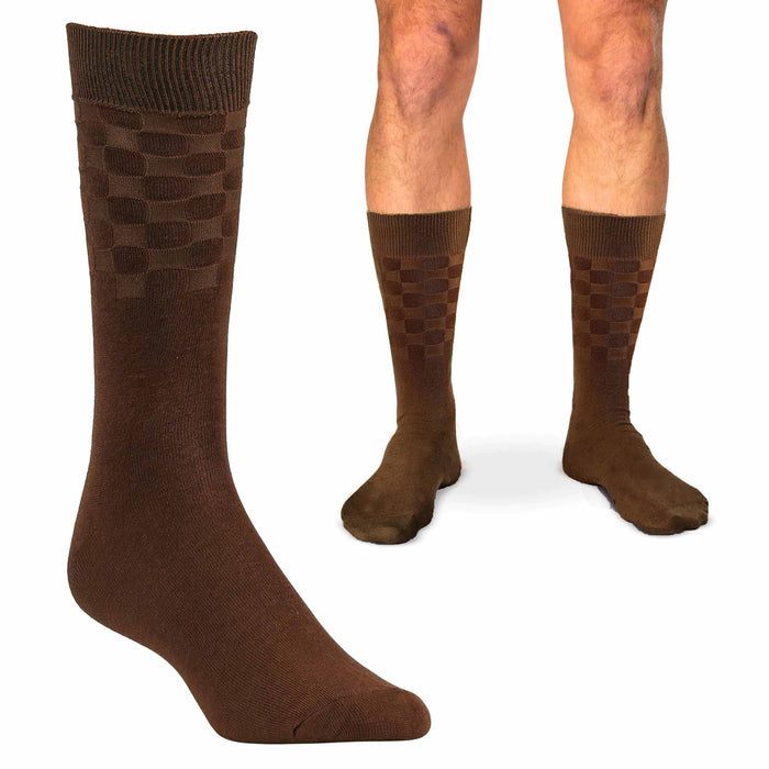 3 Pairs Men's Cotton Dress Socks Crew Calf Fashion Casual Work Brown Size 10-13