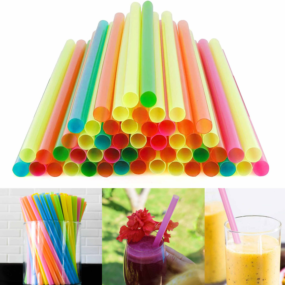 96 PC Neon Straws Large Thick Milkshake Jumbo Smoothie Drinking Party BPA Free