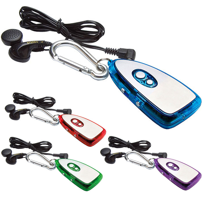 2 Pk FM Radio Earbuds Carabiner Keychain Light Portable Battery Operated Gift