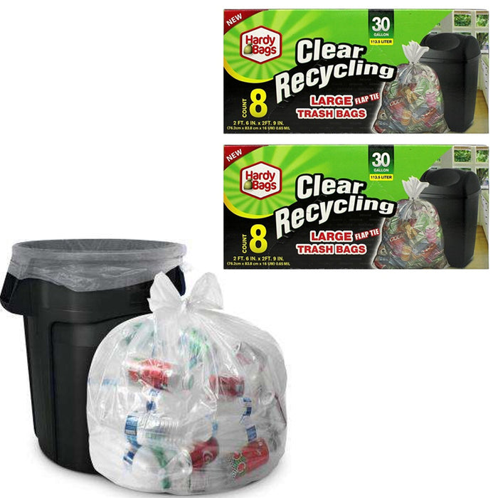 16ct Clear 30 Gallon Recycling Large Trash Bags Garbage Disposable Heavy Duty