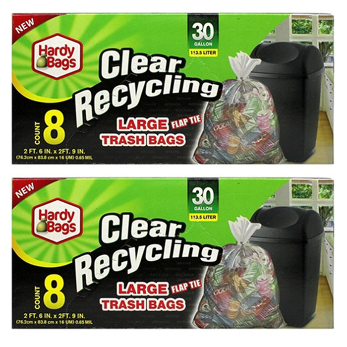 16ct Clear 30 Gallon Recycling Large Trash Bags Garbage Disposable Heavy Duty