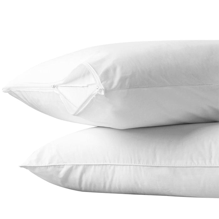 2 Pc Pillow Cover Zippered Non-Woven Hotel White Encasement Protector Breathable