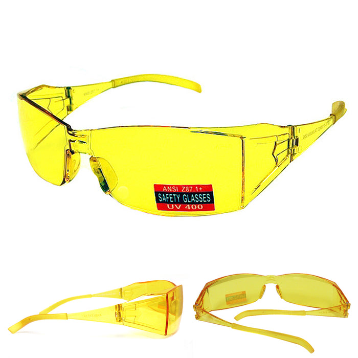 1 Pair Protective Safety Glasses Yellow UV400 Lens Eyewear Night Driving Goggles