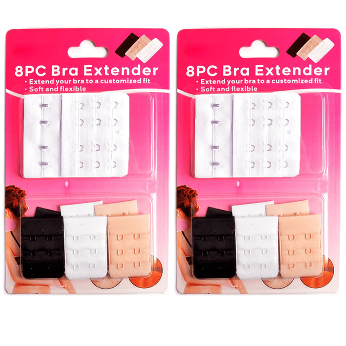 16 Pc Bra Extender Strap Extension Hooks Back Adjustable Assorted Sizes 3 Colors