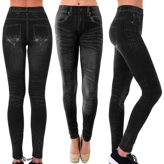 Women Black Jeggings Pants Sexy Leggings Skinny Stretchy Pencil Jeans Print Soft