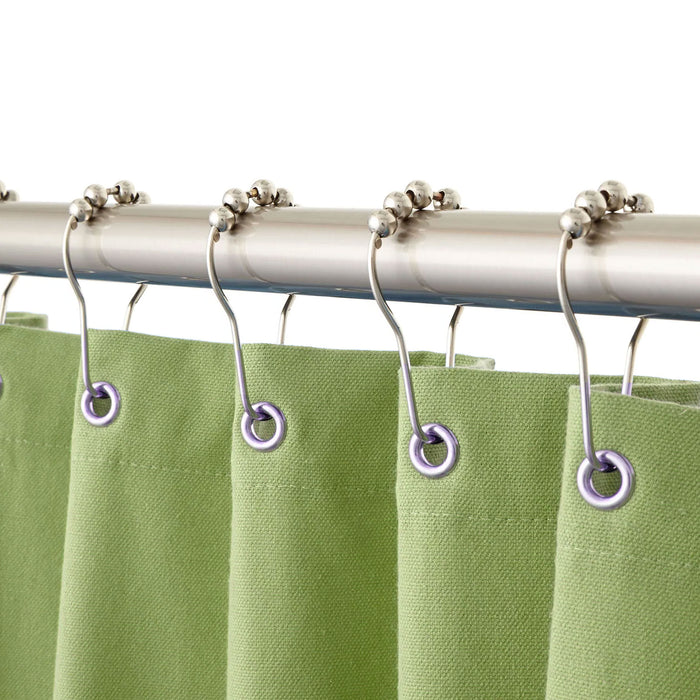 12 Shower Curtain Hooks Rings Stainless Steel Roller Glide Balls Metal Clip Rod