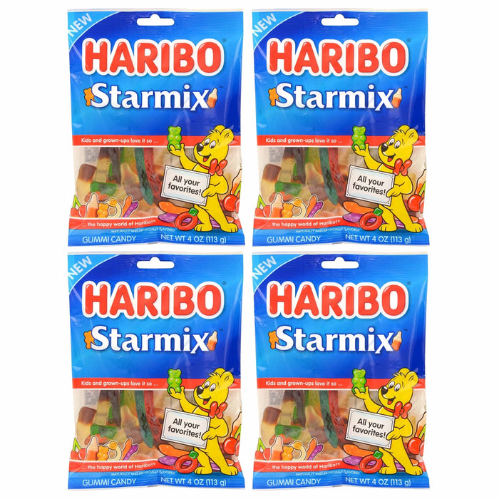 4 Bags Haribo Starmix Gummi Candy Gummies Gummy Soft Fruit Chewy Treat 4oz Each