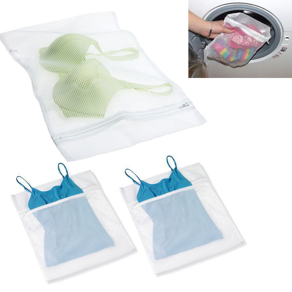 3 New Mesh Laundry Bag White Zipper Wash Washing Lingerie Clothes 10 1/2 x  12