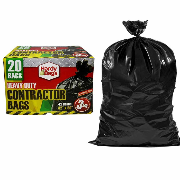 Hardy Bags 42 Gallon 3 Mil Heavy Duty Contractor Bags, 20 ct