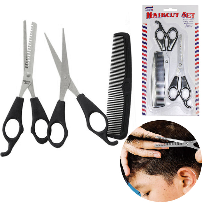 3 Pc Professional Barber Set Hair Shears Scissors Shaver Trimmer Comb Haircut