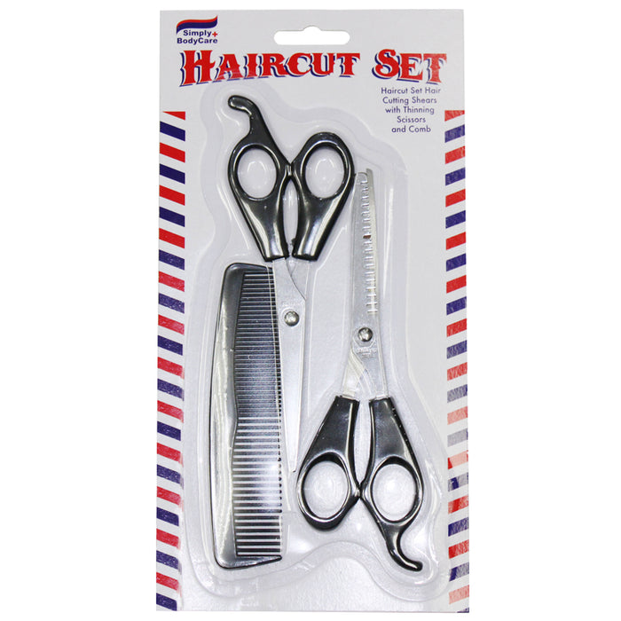 3 Pc Professional Barber Set Hair Shears Scissors Shaver Trimmer Comb Haircut