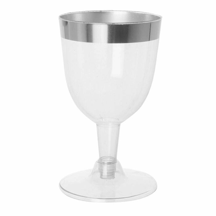 12 Disposable Plastic Champagne Flute Wine Glasses Wedding Clear Silver Rim 5oz