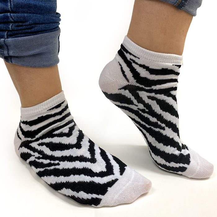 6 Pairs Women's Low Cut Ankle Socks Zebra Animal Print Cotton Casual Size 9-11