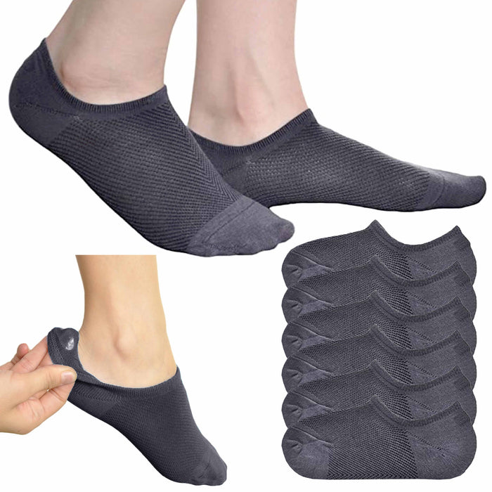 6 Pairs No Show Socks Invisible Non Slip Low Cut Sports Cotton Unisex Grey 9-11