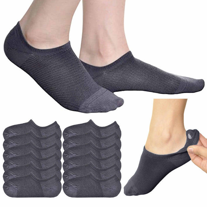 12 Pairs Men Women No Show Socks Invisible Non Slip Low Cut Sports Grey 9-11