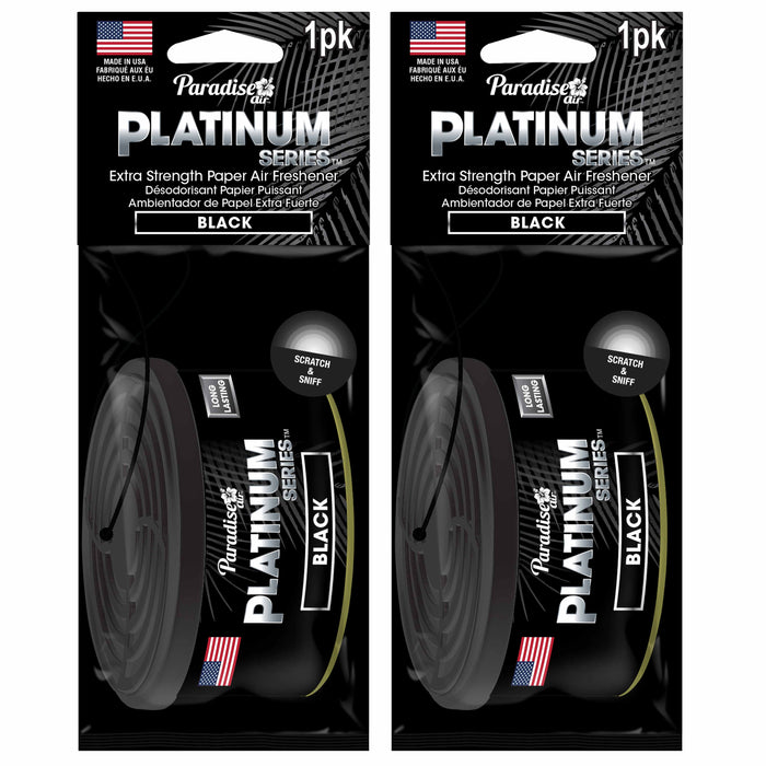 2 Pc Paradise Platinum Air Freshener Hanging Car Aroma Fragrance Scent Black