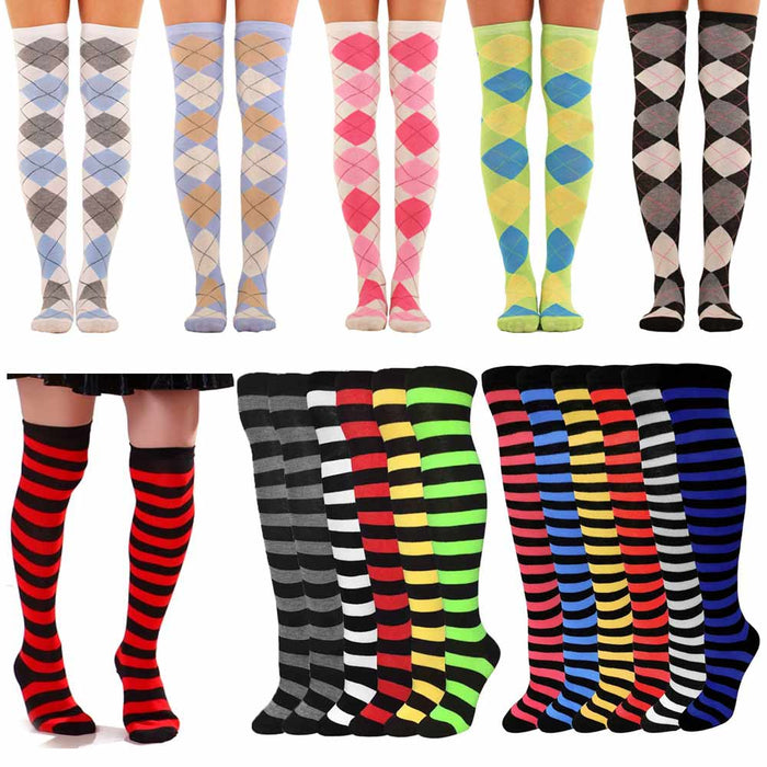 6 Pairs Women's Fashion Over Knee Thigh Socks High Warm Stocking Boot Girls 9-11