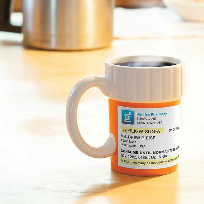 Prescription Mug Pill Bottle Coffee Cup Tea Pharmacy 12oz Rx Big Mouth Toys Gift