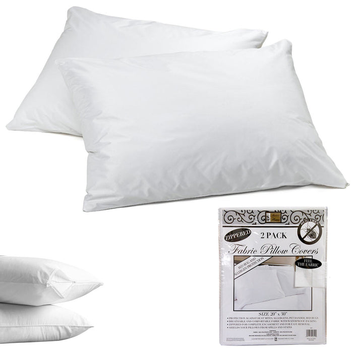 2 Pc Pillow Cover Zippered Non-Woven Hotel White Encasement Protector Breathable