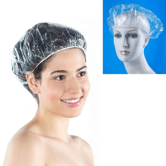 16 Disposable Shower Caps Clear Elastic Plastic Home Hotel Bath Hair Shower Cap