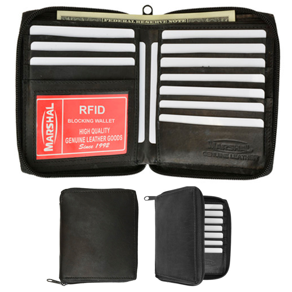 Marshal RFID Blocking Black Bifold Leather Wallet