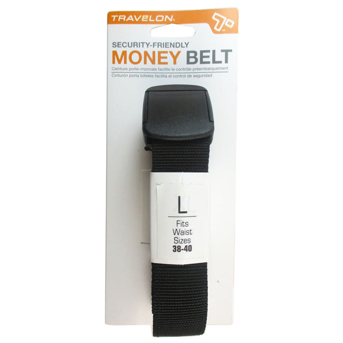 1 Travelon Security Friendly Money Belt Black L 38"- 40" Travel Secure Wallet Id