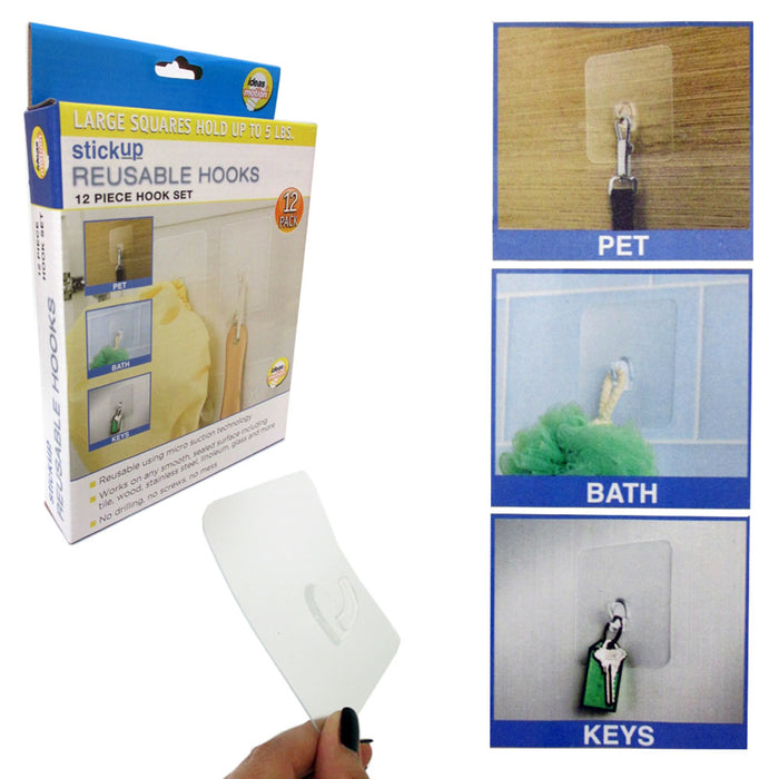 12 PC Adhesive Hook Holder Plastic Hanger White Kitchen Bathroom Stick On Wall