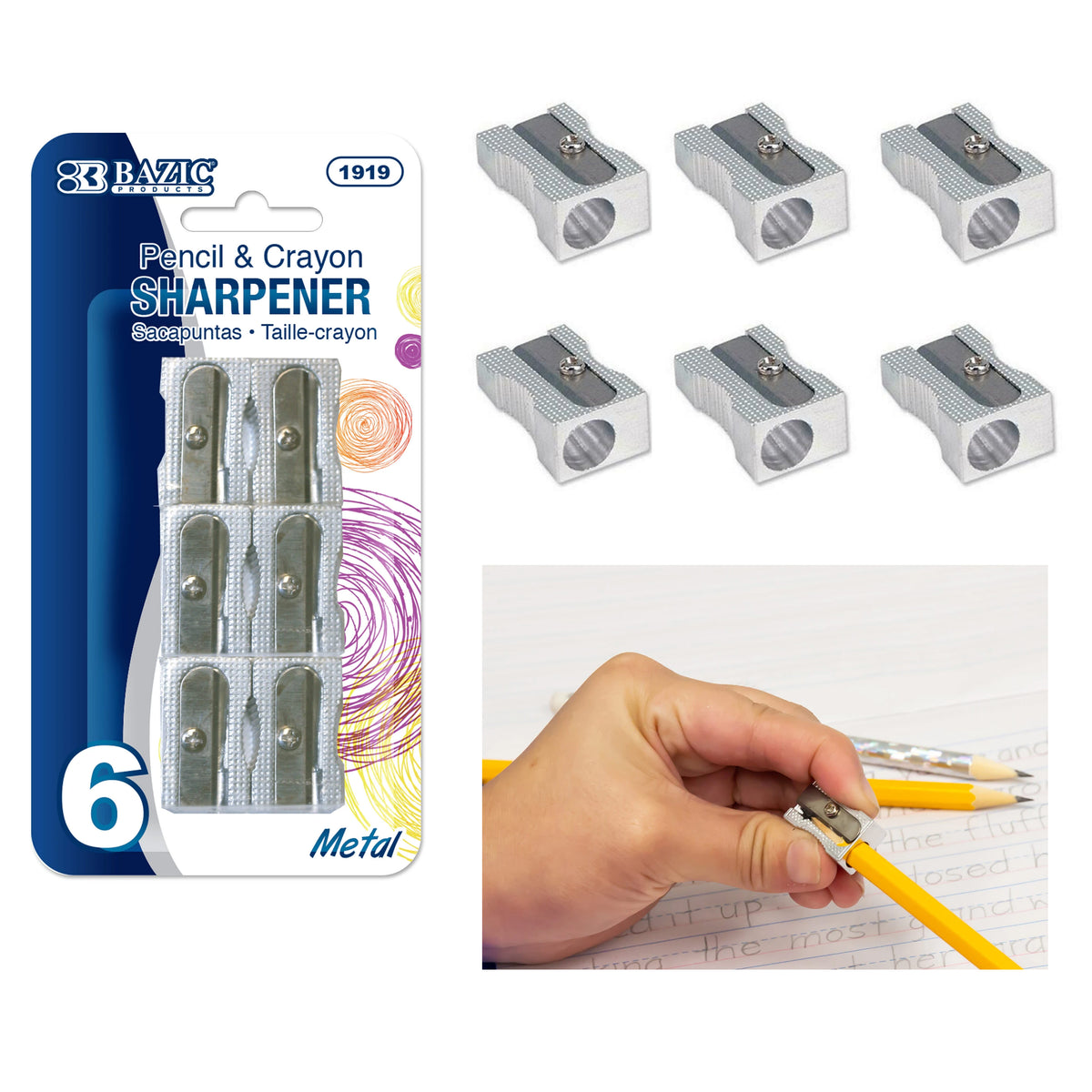 6 Pack Pencil Sharpener Two Holes Art School Twin School Supplies