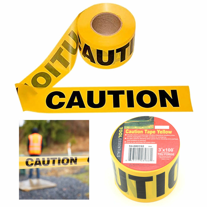 3" X 100Ft Caution Tape Roll Yellow Barricade Hazard Weatherproof Safety Warning