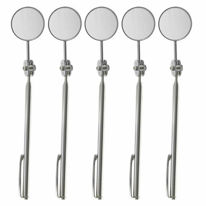 5 Pcs Retractable Telescopic Inspection Flexible Round Mirror Silver Pocket Clip