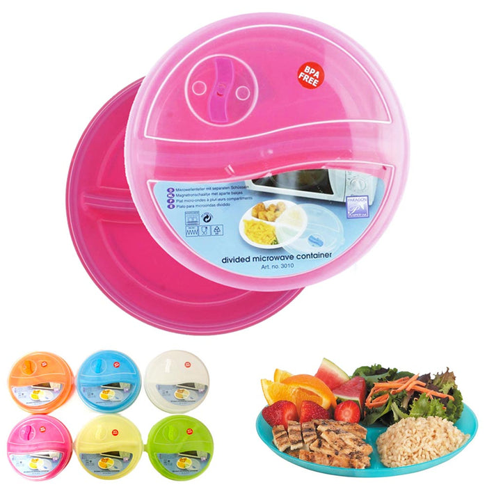 2 Pack Divided Microwave Portion Plate Vented Lids Lunch Dinner Diet BPA  Free Plastic Random Colors