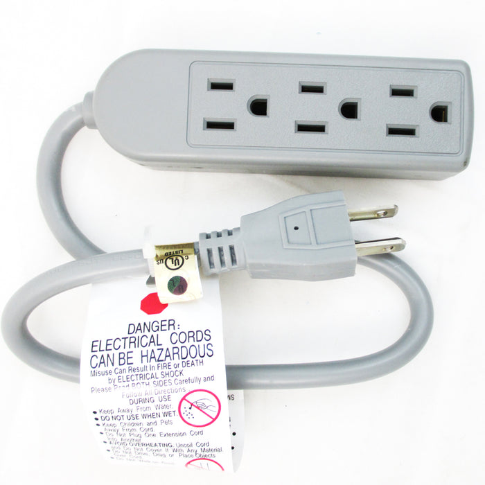 3-Outlet Power Strip with Safety Cover - 3ft, Fospower 3-Prong 1625W Grounded Wall Outlet with Extension Cord and 90 Degree AC